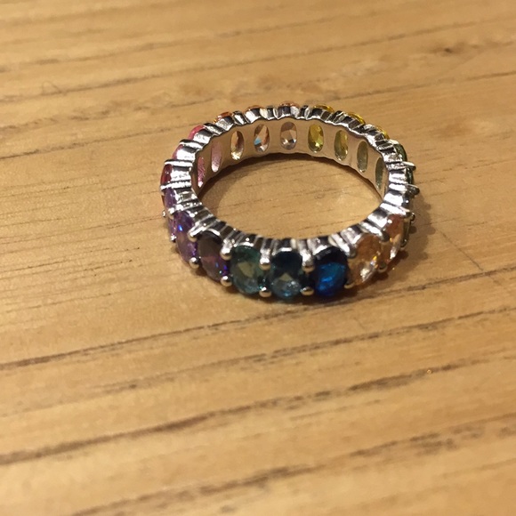 Oval Rainbow Ring Multi Color Sterling Silver - Picture 3 of 6